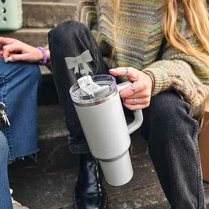 4Pcs Silicone Straw Toppers Covers for Stanley Cups 40/30oz 10mm(0.4in) Gray Dust-Proof Bow Straw Covers Toppers Suitbale for Stanley Cup Accessories Reusable Straws Caps