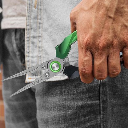 TRUSCEND Lockable Handy Fishing Pliers with Innovative Ergonomic Handle, Saltwater Corrosion Resistant Teflon Coated Fishing Tool, Multi-Function Fishing Gear with Mo-V Cutter