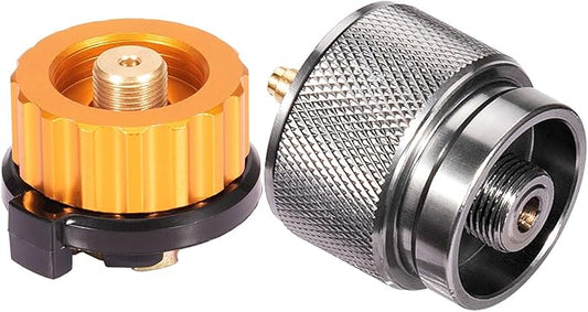 Camping Stove Adapter Propane to Butane Adapter 1 Lb Propane Tank Input EN417 Lindal Valve Output w/Butane Canister Nozzle Input EN417 Lindal Screw Cartridge Output Gas Converter LPG Canister Adapter