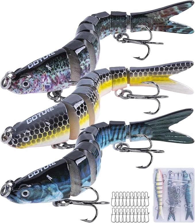 Goture Bass Fishing Lures, Lifelike Jointed Swimbait for Bass Trout Walleye Crappie Pike, Slow Sinking Segment Swimming Bait Fishing Lures for Freshwater and Saltwater, Gifts for Men