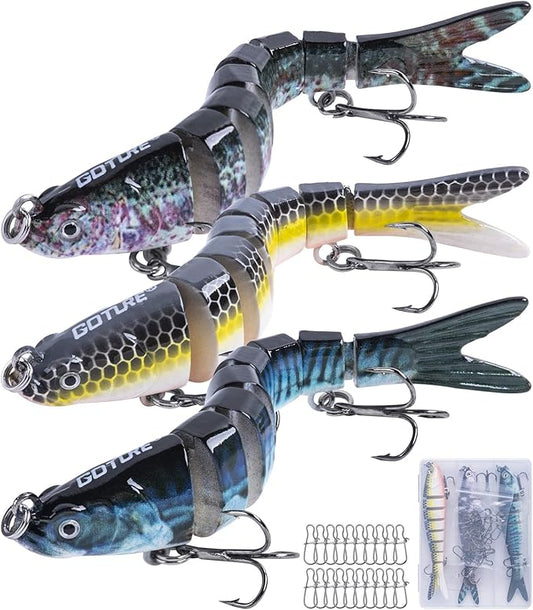 Goture Bass Fishing Lures, Lifelike Jointed Swimbait for Bass Trout Walleye Crappie Pike, Slow Sinking Segment Swimming Bait Fishing Lures for Freshwater and Saltwater, Gifts for Men