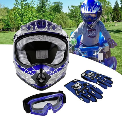 SLMOTO Dot Youth Kids Helmet Motocross Offroad Street Helmet Motorcycle Helmet Dirt Bike Motocross ATV Blue Skull Design HelmetGogglesGloves Small, Blue 2