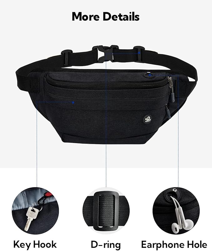 WATERFLY Running Belt Fanny Pack: Runner Marathon Jogging Waist Pack Sport Workout Exercise Fitness Phone Holder Belt for Men Women Jogger Slim Waistband Black