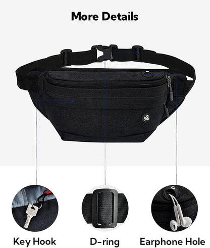 WATERFLY Running Belt Fanny Pack: Runner Marathon Jogging Waist Pack Sport Workout Exercise Fitness Phone Holder Belt for Men Women Jogger Slim Waistband Black