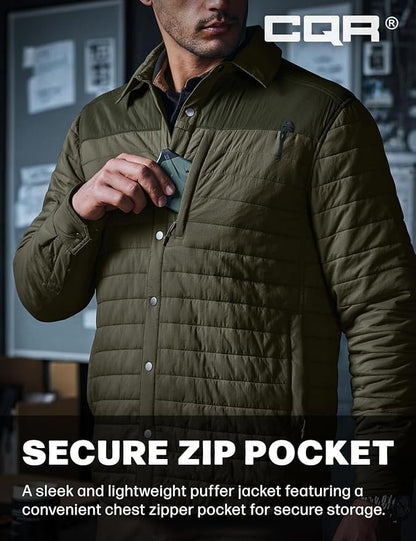 CQR Men's Lightweight Insulated Jacket, Windproof Packable Water Resistant Warm Active Coat for Hiking Work Outdoor Tactical