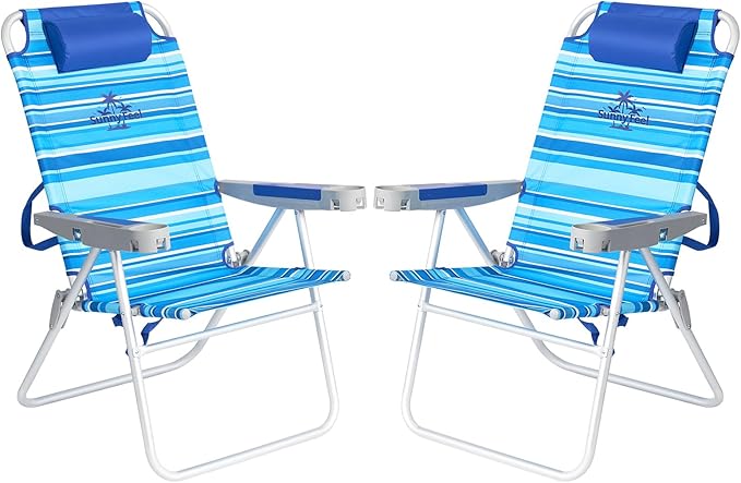 SUNNYFEEL 17" Tall Oversized Beach Chairs 2 Pack for Adults Heavy Duty 500 LBS, 5 Position, Portable High Folding Camping Chair with Cup Holder for Outdoor/Lawn/Trip, Foldable Sand Chairs for Adults