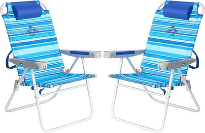 SUNNYFEEL 17" Tall Oversized Beach Chairs 2 Pack for Adults Heavy Duty 500 LBS, 5 Position, Portable High Folding Camping Chair with Cup Holder for Outdoor/Lawn/Trip, Foldable Sand Chairs for Adults