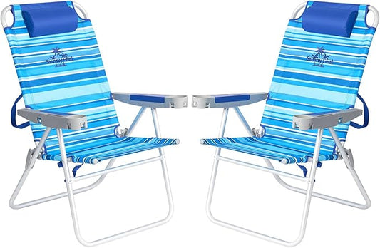 SUNNYFEEL 17" Tall Oversized Beach Chairs 2 Pack for Adults Heavy Duty 500 LBS, 5 Position, Portable High Folding Camping Chair with Cup Holder for Outdoor/Lawn/Trip, Foldable Sand Chairs for Adults