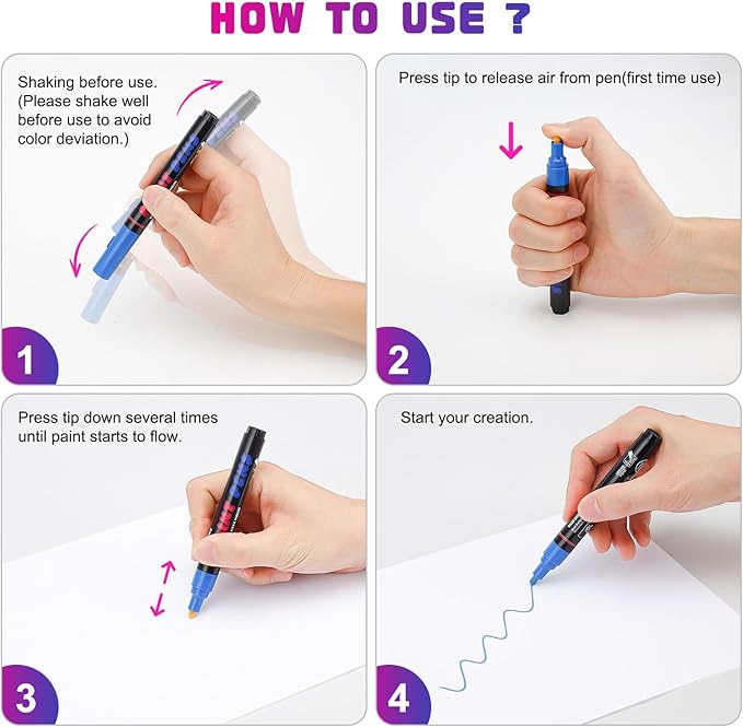 Black Paint Pens Paint Markers - 12 Pack Permanent Quick Dry Waterproof Marker Pens for Rocks Wood Fabric Plastic Canvas Glass Mugs Metal Tire Stone