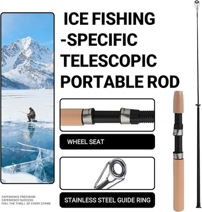 Ice Fishing Rod Reel Combo Complete Set Ice Fishing Gear with Backpack Seat Ice Cleats Ice Fishing Jigs Line Full Ice Fishing Kit