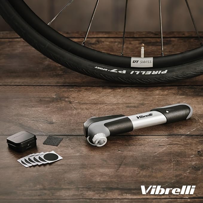 Vibrelli Mini Bike Pump - Presta & Schrader Bicycle Pump - 120 PSI Tire Pump for Road & MTB - No Valve Changing Needed