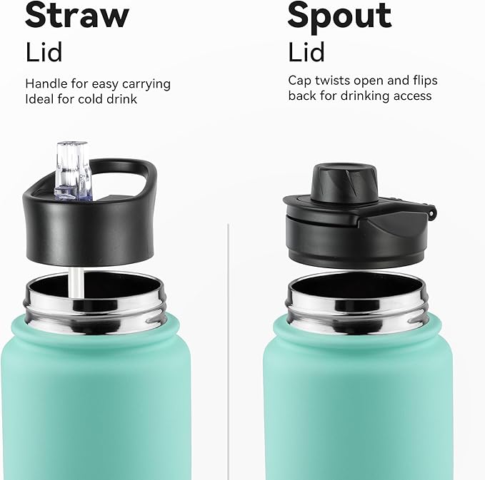 24oz Insulated Water Bottle with Straw Lid, Stainless Steel Metal Water Bottle with Straw & Wide Mouth Lid, Double Wall Vacuum Water Bottle for Hiking Camping, Gradient Green 4 Pack