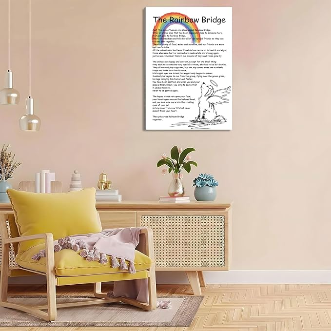 Rainbow Bridge Poem Canvas Wall Art As Bereavement Gifts for Loss of Pet Poster Decor Modern Inspirational Quotes Pictures Poetry Prints Framed 8 * 12 Inch