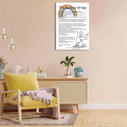 Rainbow Bridge Poem Canvas Wall Art As Bereavement Gifts for Loss of Pet Poster Decor Modern Inspirational Quotes Pictures Poetry Prints Framed 8 * 12 Inch