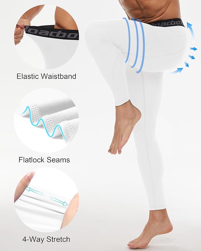 Roadbox 2 Pack Men's Compression Pants, Quick Dry Running Tights Workout Leggings, Athletic Base Layer for Gym Football Yoga