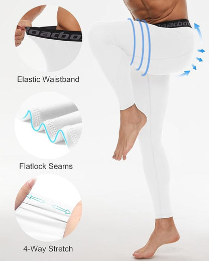 Roadbox 2 Pack Men's Compression Pants, Quick Dry Running Tights Workout Leggings, Athletic Base Layer for Gym Football Yoga