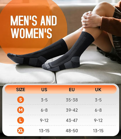 PULIOU Merino Wool Hiking Socks for Men & Women, 3 Pairs Cushioned Moisture Wicking Crew Boot Socks for Work & Outdoors