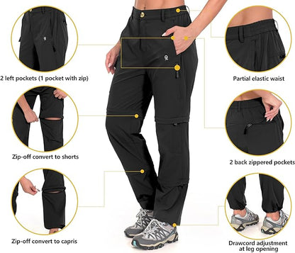 Little Donkey Andy Women's Stretch Convertible Pants, Zip Off Quick Dry Hiking Pants