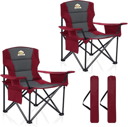 Oversized Camping Chairs 2 Pack - 450lbs Support Heavy Duty Folding Camp Chair Wide Portable Outside Collapsible Chairs with Carry Bag,Cooler,Cup Holder for Outdoor,Lawn,Sports,Baseball,Soccer-Red