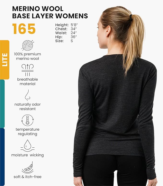 Merino.tech Merino Wool Base Layer Women - 100% Merino Wool Heavyweight, Midweight, Lite Long Sleeve Thermal Shirt and Socks