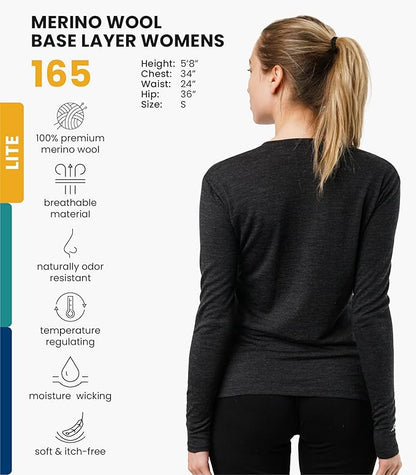 Merino.tech Merino Wool Base Layer Women - 100% Merino Wool Heavyweight, Midweight, Lite Long Sleeve Thermal Shirt and Socks