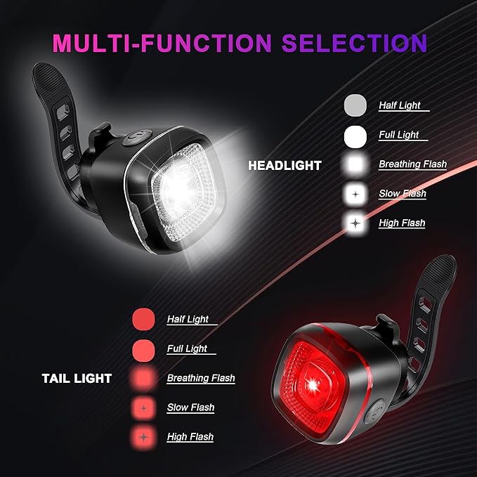 Bicycle Front and Rear Lights,Bike Light, Type-C Rechargeable, Flashing Light，Suitable for Night Riding, Cycling，Bike Headlight &Taillight for Men Women Girls Kids Road Mountain