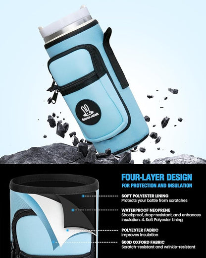 Sports rabbit Universal Water Bottle Holder – Durable Oxford & Neoprene Hybrid Design Compatible with Stanley 30/40oz Handled & 64/87oz Straight Tumblers, Adjustable Strap for Gym, Travel, Outdoors