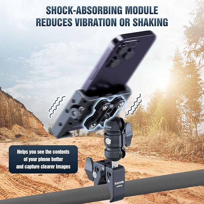 Shock-Absorbing Phone Clip Kit, Aluminum Double Socket Arm and Handlebar Strong Rod Clamp, Installed on 0.55-1.77" Diameter Rail Round Rod (KPS-13)