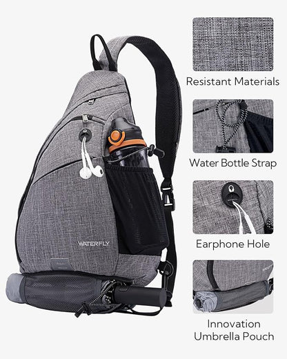 WATERFLY Sling Bag Crossbody Backpack: Over Shoulder Daypack Casual Cross Chest Side Pack