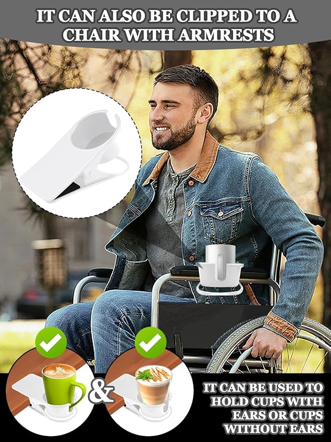 3PCS Drinking Cup Holder Clip Kalolary Chair Desk Bottle Cup Stand DIY Glass Clamp Storage Saucer Clip with Groove for Potted Plant Beverage Coffee Mug Holder Clip for Home & Office (White)