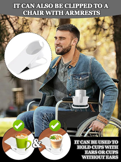 3PCS Drinking Cup Holder Clip Kalolary Chair Desk Bottle Cup Stand DIY Glass Clamp Storage Saucer Clip with Groove for Potted Plant Beverage Coffee Mug Holder Clip for Home & Office (White)