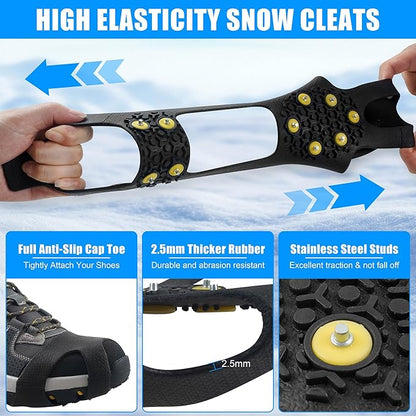 2 Pairs Ice Snow Grips Over Shoe Boots Traction Cleats Crampons for Walking on Ice&Snow Anti Slip Cleat Fasten Quickly Easily Over Footwear