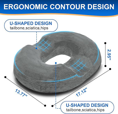 Donut Cushion Memory Foam Hemorrhoids Cushion for Postpartum & Coccyx & Tailbone Pain Pressure Relief for Office Chair, Wheelchair, Office, Car Seat (Grey)