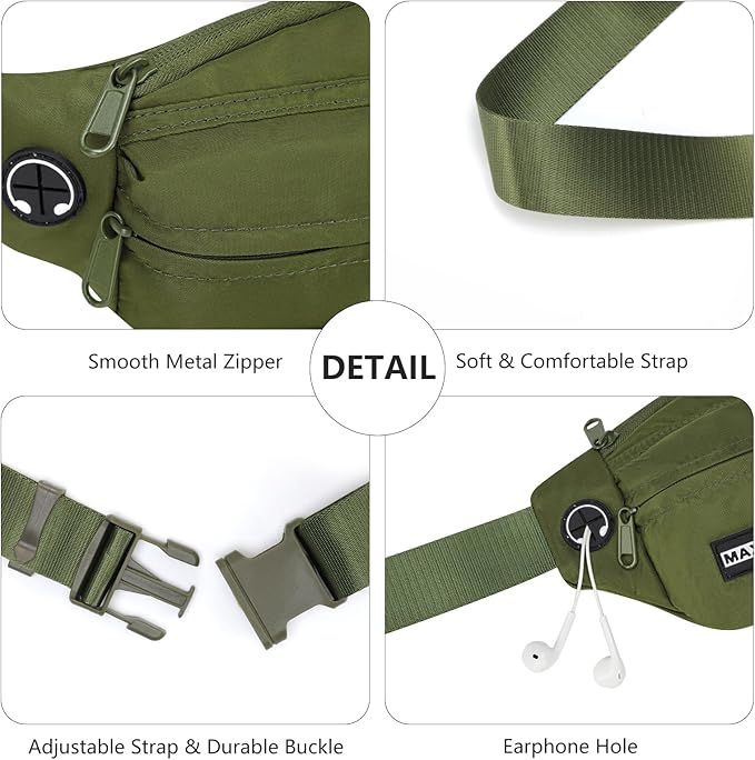 MAXTOP Large Fanny Pack Cross Body Bag Lightweight Belt Bag with Headphone Jack and 5-Zipper Pockets Adjustable Straps for Travel Dog Waliking Sports Running