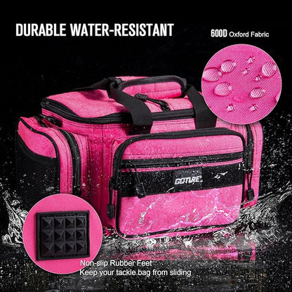 Goture Fishing Tackle Bag with 3 Tackle Boxes, Soft Side 600D Water-Resistant Cross Body Sling Fishing Bag, Small Saltwater Gear Storage Tactical Bags, Gifts for Men/Women (14.96"x9.06"x7.48")