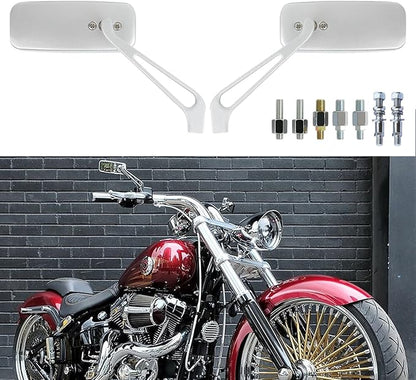 Devilmotor Rectangle Motorcycle Bobber Mirrors Smoke Blue Compatible with Harley Road King Street Glide Sportster Softail Fatboy Cruiser Chopper