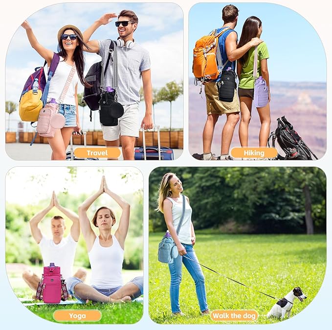 Water Bottle Carrier Bag with Strap, Sling Bag for Walking, Hiking, Cycling, Black, 40 Ounces