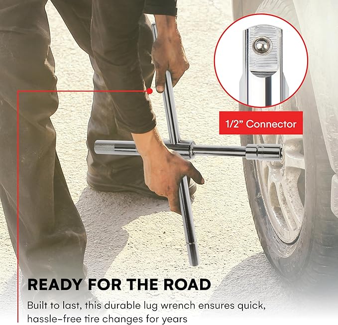 Boulder Tools 23 inch 4 Way Lug Wrench - Universal Telescopic Tire Removal Tool for Car and Truck - Portable Heavy Duty Tire Changing Tool for 19 mm and 21 mm Nuts - Durable Silver Aluminum Alloy