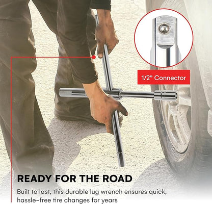 Boulder Tools 23 inch 4 Way Lug Wrench - Universal Telescopic Tire Removal Tool for Car and Truck - Portable Heavy Duty Tire Changing Tool for 19 mm and 21 mm Nuts - Durable Silver Aluminum Alloy