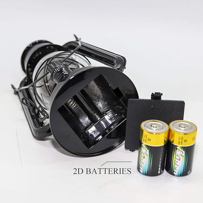 YAKii LED Vintage Lantern Metal Hanging Hurricane 12 LED Dimmer Switch Cold White Battery Operated Power Outage Indoor Camping Lighting Outdoor Brooklyn Decoration(Black)