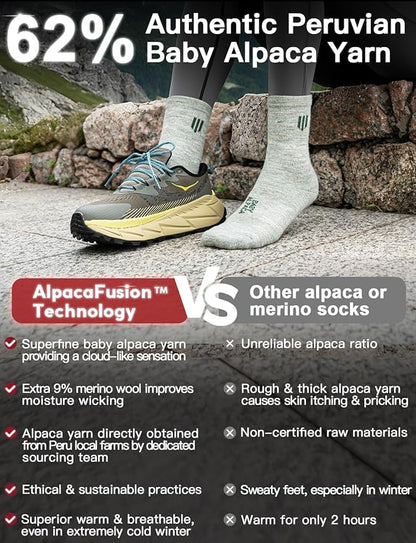 Alpaca Wool Micro Crew Hiking Socks Midweight Moisture Wicking Anti-blister Cushioned