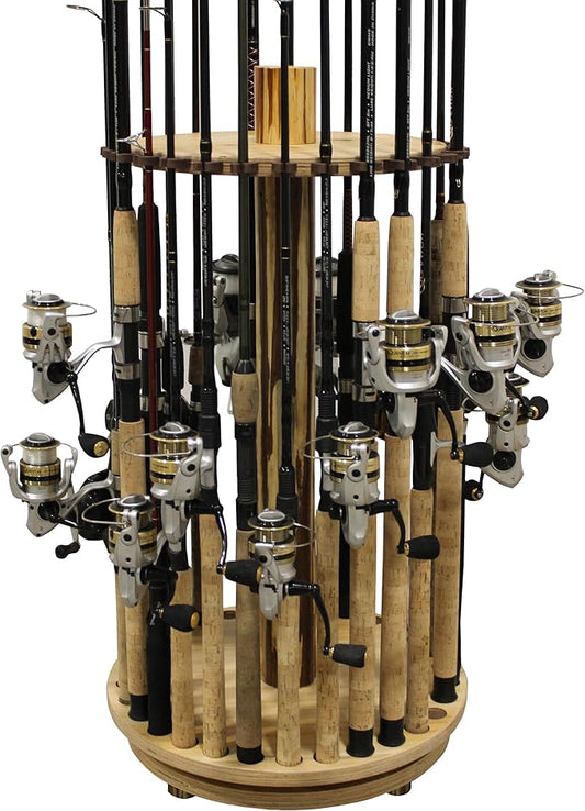 Rush Creek Creations Fishing Rod Holder - 360 Spinning Rack for Garage Organization and Storage, Pole Holder for Reels, Gear, Accessories, Tackle Box