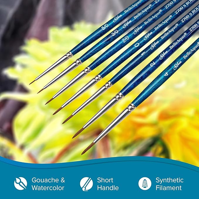 Silver Brush Limited BA-2762 BelleAqua Creative Shape 2pc Triangle Watercolor Brush Set, Premium Short Handle Small and Medium Triangle Artist Painting Brushes with Soft Red Sable Synthetic Filaments