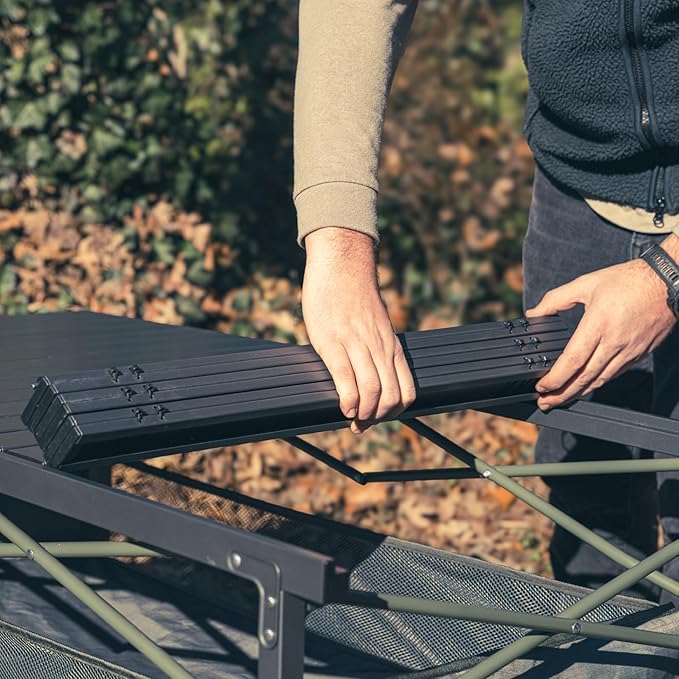 OUTSIDER Folding Camping Table, Portable Roll-up Outdoor Lightweight Aluminum Camp Table for Picnic BBQ Backyards Beach, Large Storage Mesh Pocket and Carrying Bag Included