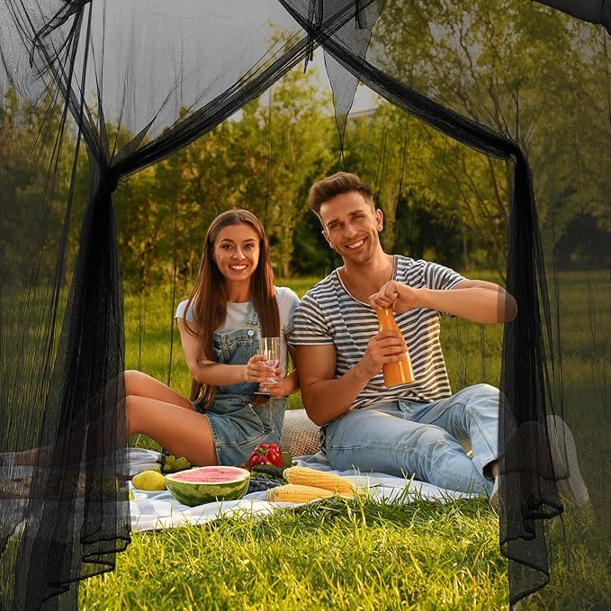 Tranqun 2 Pcs Mosquito Netting for Patio, Ultra Large Mosquito Net for Bed with 2 Side Openings 16 Hanging Loops for Camping Home Outdoor Travel Dormitory Decor(Black,75 x 59 x 67 Inch)