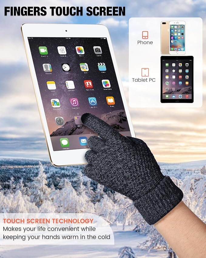 Geyoga 2 Pairs Women's Winter Touch Screen Gloves Soft Warm Fleece Lined Knit Elastic Cuff Winter Texting Gloves