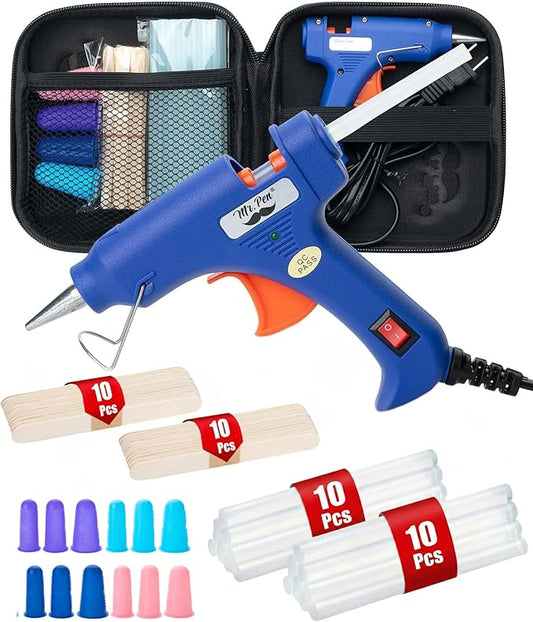 Mr. Pen- Mini Hot Glue Gun Kit with 20 Glue Sticks and 20 Popsicle Sticks & 8 Finger Protector - Fast Preheating Hot Melt Gun, High Temp for School Crafts DIY Arts and Quick Home Repairs