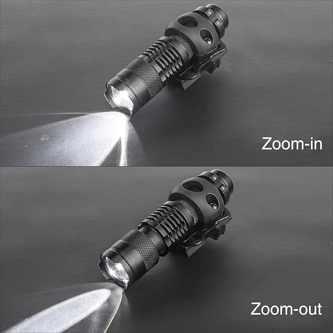 Helmet Light, Mini Zoomable Tactical Flashlight with Strobe/Strong/Low Lamp, Compact Helmet Mounted LED with Fast Helmet Clip Rail, 100 Lumens for Outdoor Cycling Hiking