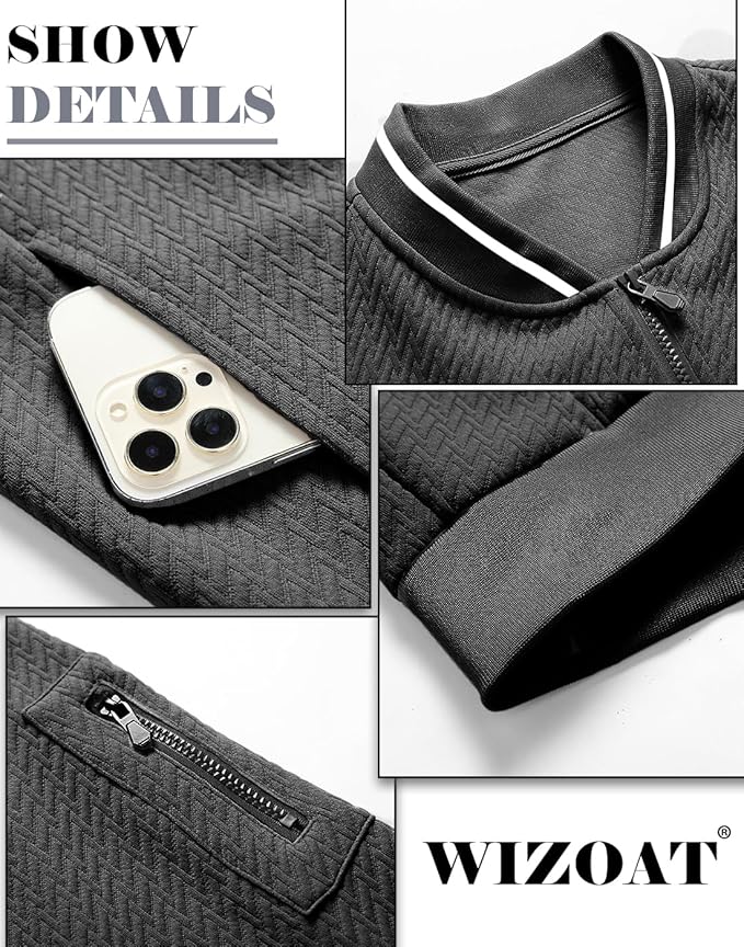 Mens Casual Jacket Loose Fit Lightweight Jacket Varsity Bomber Jacket with Zipper