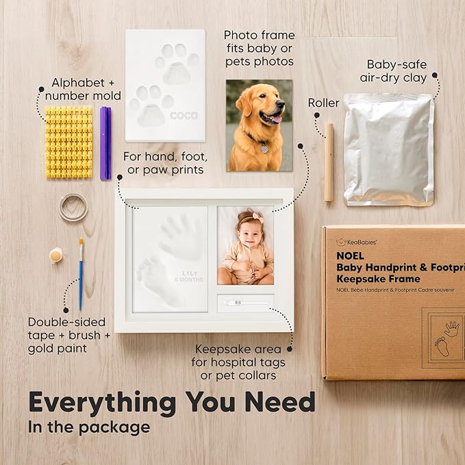 KeaBabies Baby Footprint Kit - Newborn Hand and Footprint Keepsake Frame, Nursery Picture Frame, Personalized New Mom Gifts & Baby Shower Gifts for Boys,Girls Nursery Decor(Alpine White)